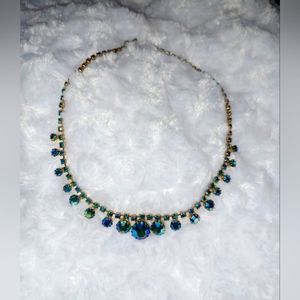 Vintage 15" Choker with Iridescent DK Blue Rhinestones